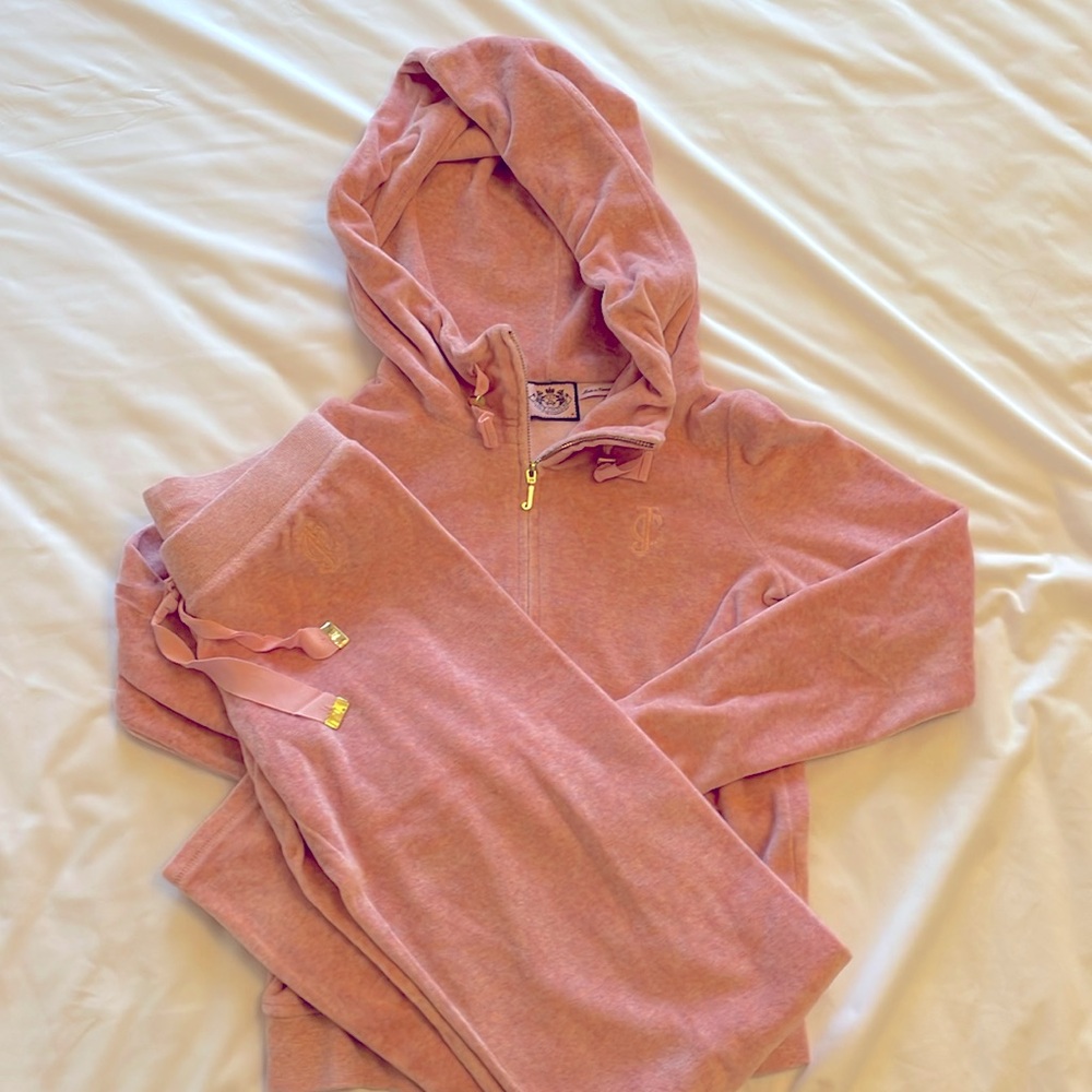 Juicy Couture Vintage OG Velour Track Suit Pink Medium Jacket Petite Pant